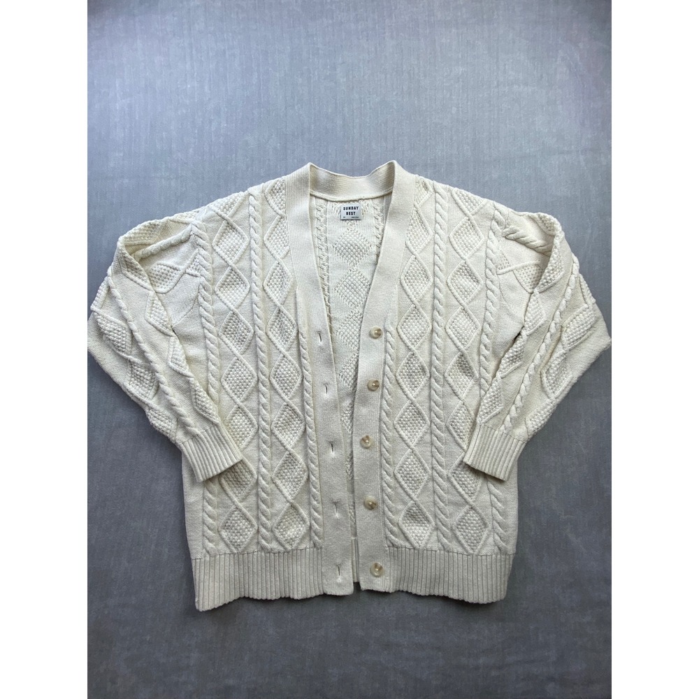 Sunday Best Aritzia Cable Knit Cardigan Sweater Ivory Cream Button Up 2XS